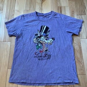 Ed Hardy Lover Boy Wolf Tee Cotton Purple Short Sleeve Shirt